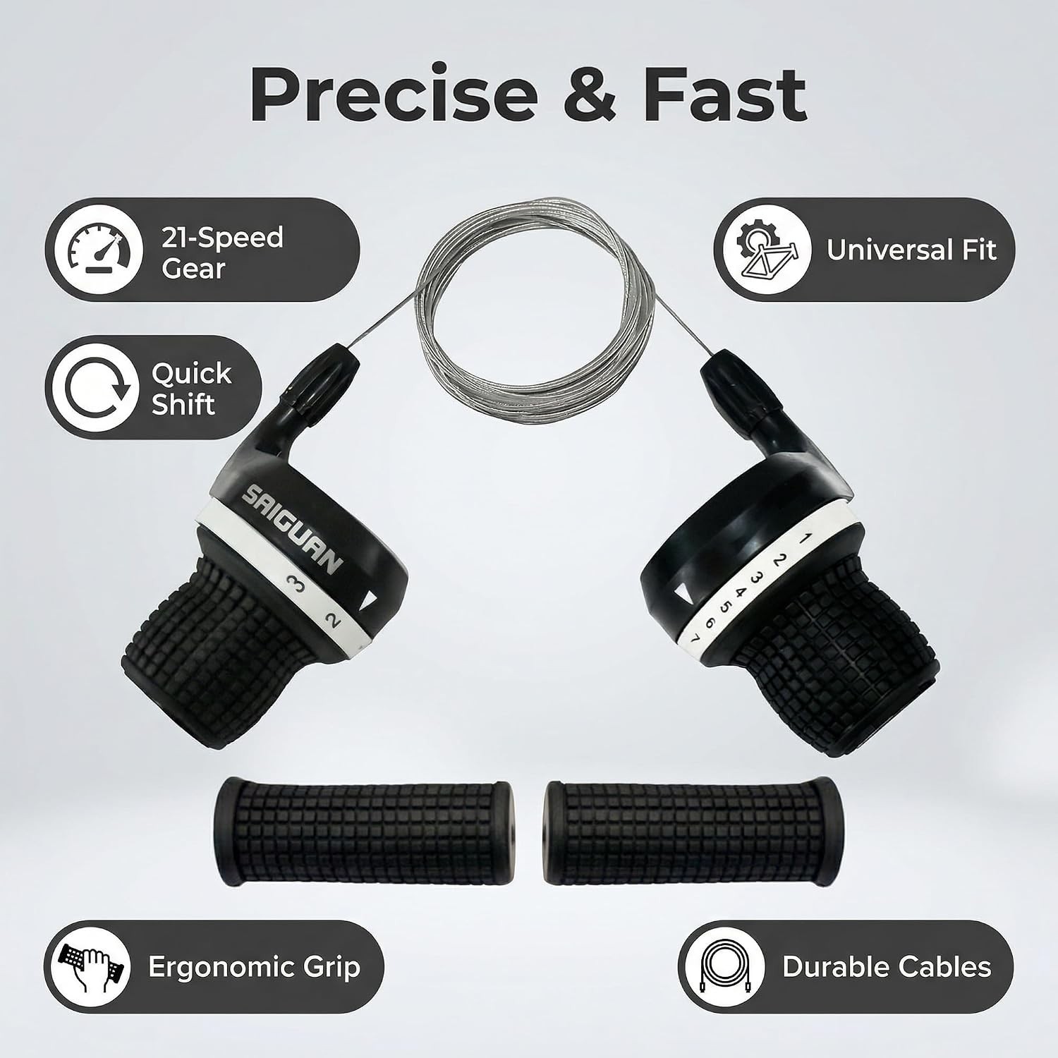 3×7 Speed Bike Shifter Set, 21 Speed Twist Grip Gear Shifters with Cables & Hand