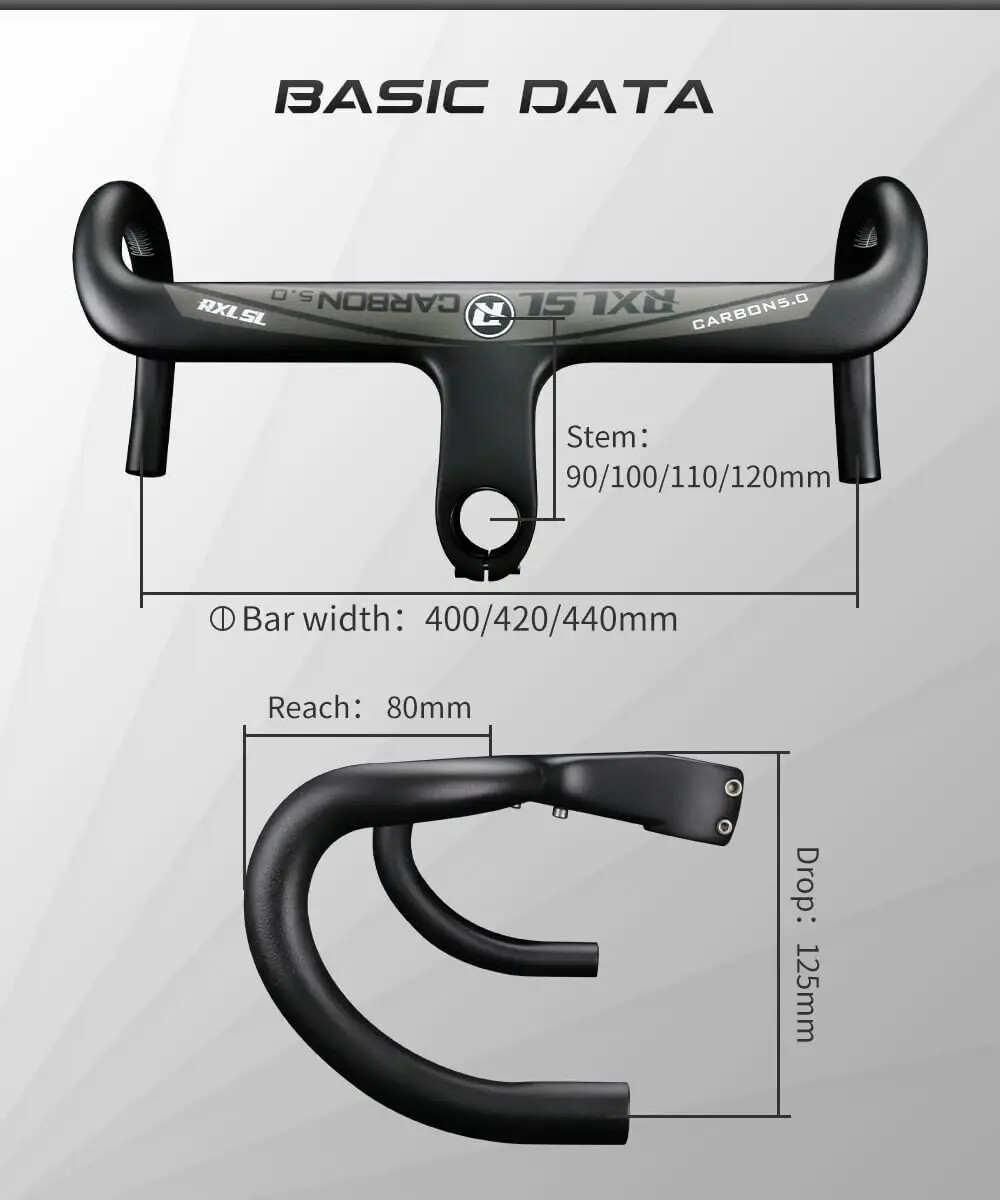 Carbon Road Bike Handlebars UD Matte Carbon Fiber Handlebars 400/420/440mm