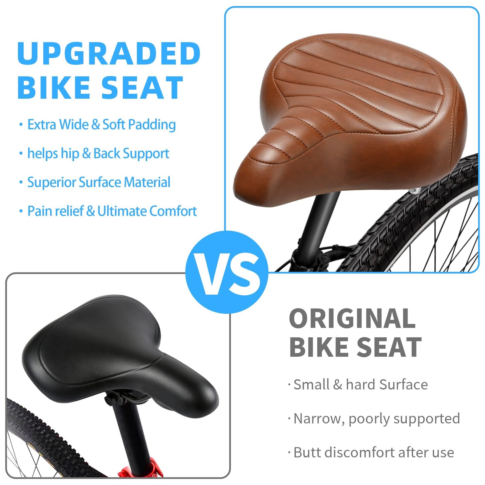 CDYWD Wide Bike Seat for Men Women Comfort, Large Soft Padded Large, C1 Brown