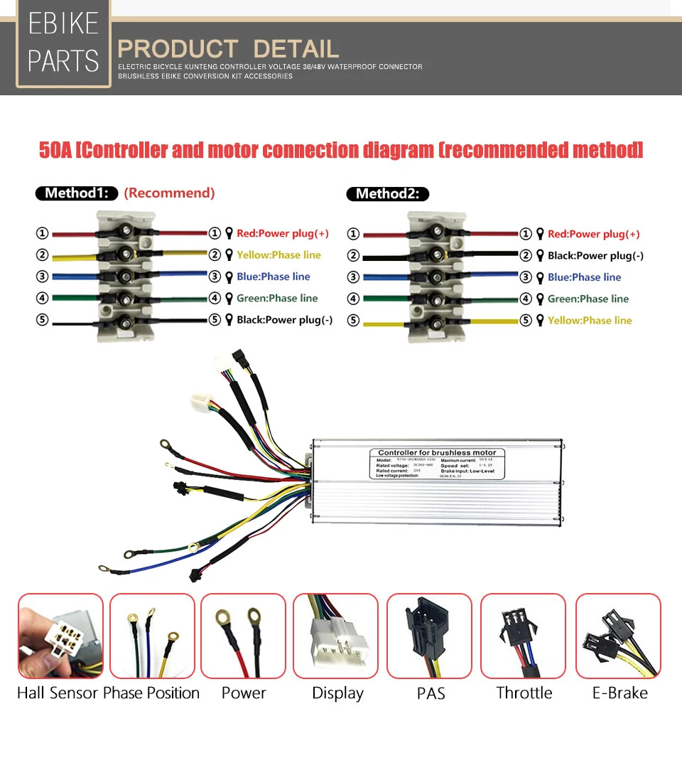 KT-50A E-bike Brushless Controller 48V-90V for 2000W 3000W Hub Motor KT Display