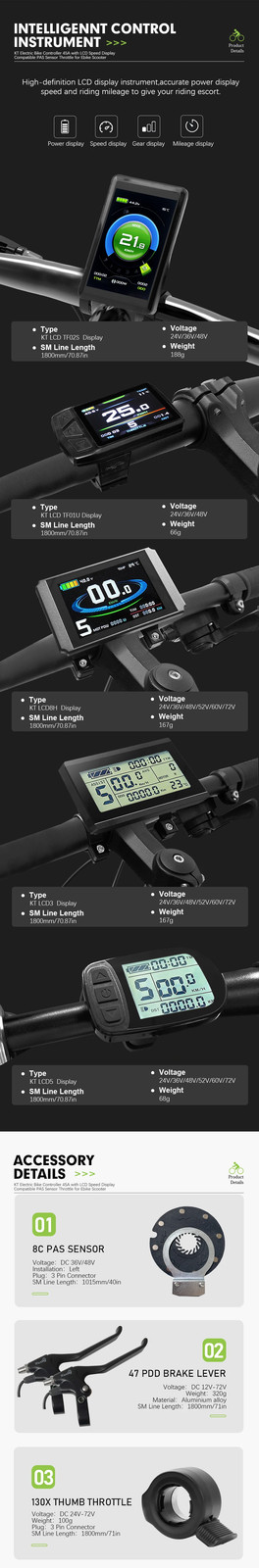 Electric Bike Sine Wave KT Controller 36V/48V/52V 45A with LCD Colour Display