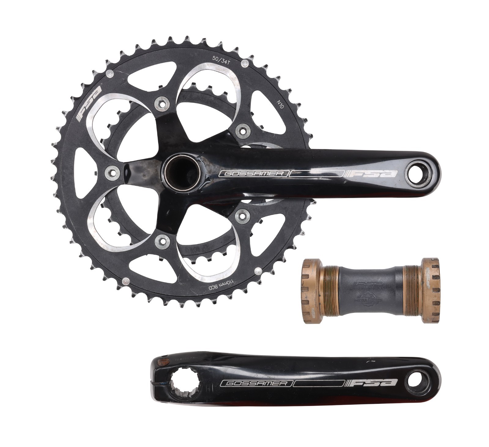 FSA Gossamer 2 x 10 Speed Road Bike Crankset 172.5mm 50/34T 130mm BCD MegaEXO