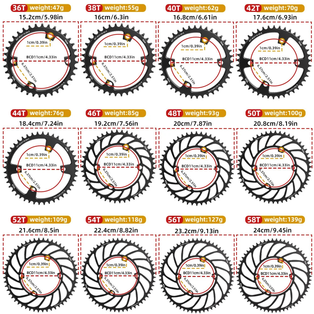Road Bike 110BCD Crank 4 Claw Chainring Narrow Wide Chainwheel 36-52T for R7000