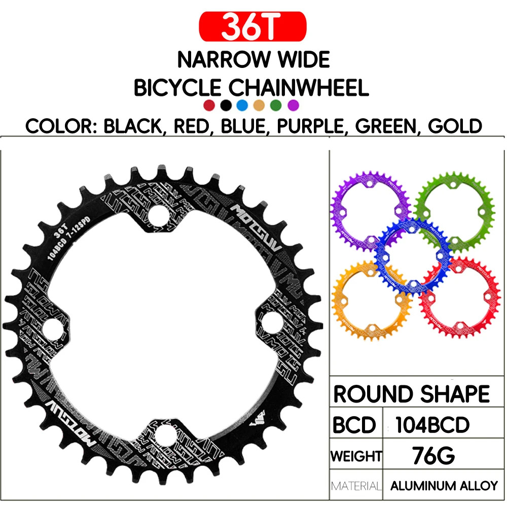 Bicycle 104BCD Crank Narrow Wide Chainring Aluminum Alloy MTB Bike round 32T 34T