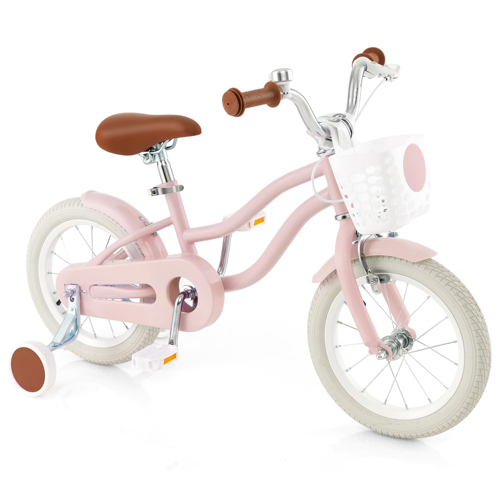 Honey Joy Kids Bike 14 Inch Pink Toddler Bikes W/Training Wheels Brake Fully
