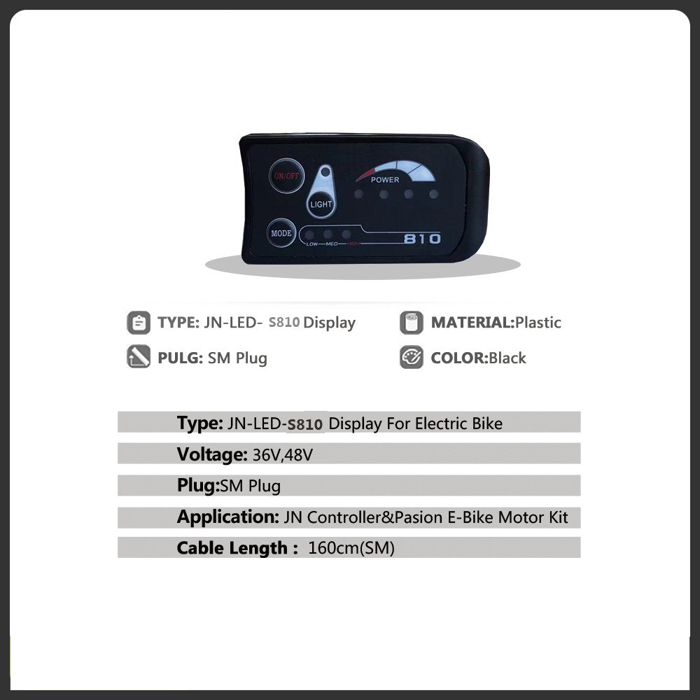 S810 LED Display for E – Bike | 36V/48V, Waterproof/SM Plug, Power Display.
