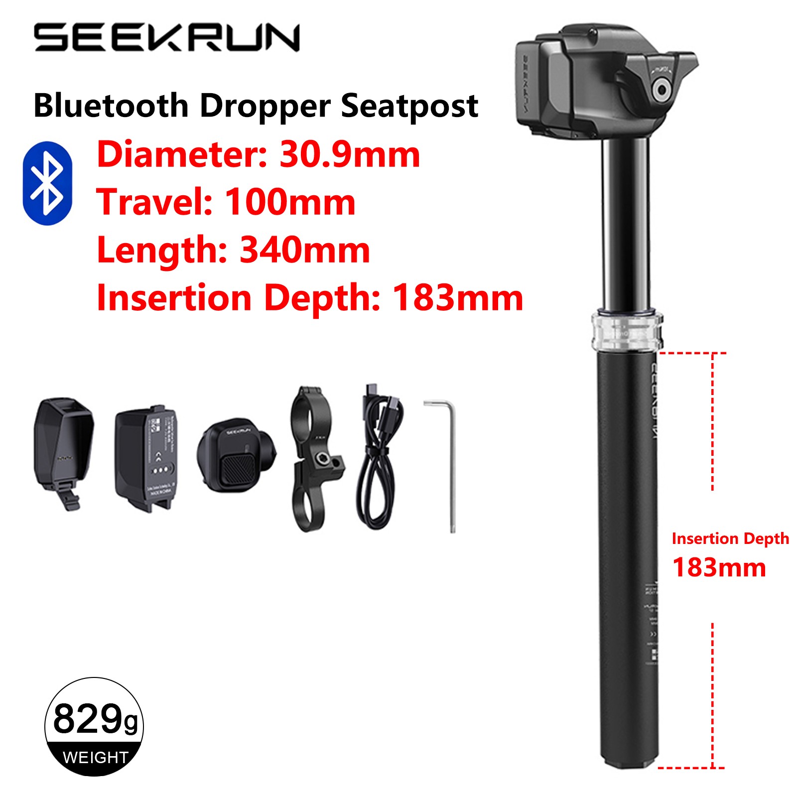 SEEKRUN S7 Bluetooth Dropper Seatpost MTB Seat Post Wireless 100/120/150/175mm