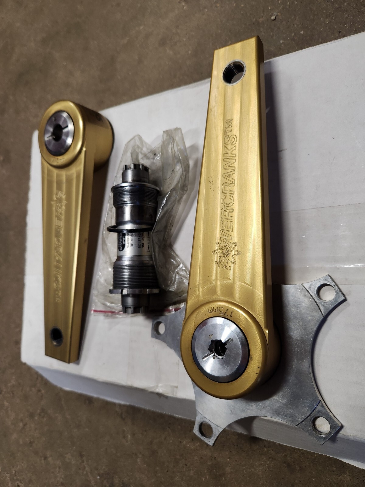 Powercranks Training 175mm Gold Anodized Billet Aluminum w BB & Spindle MTB Road