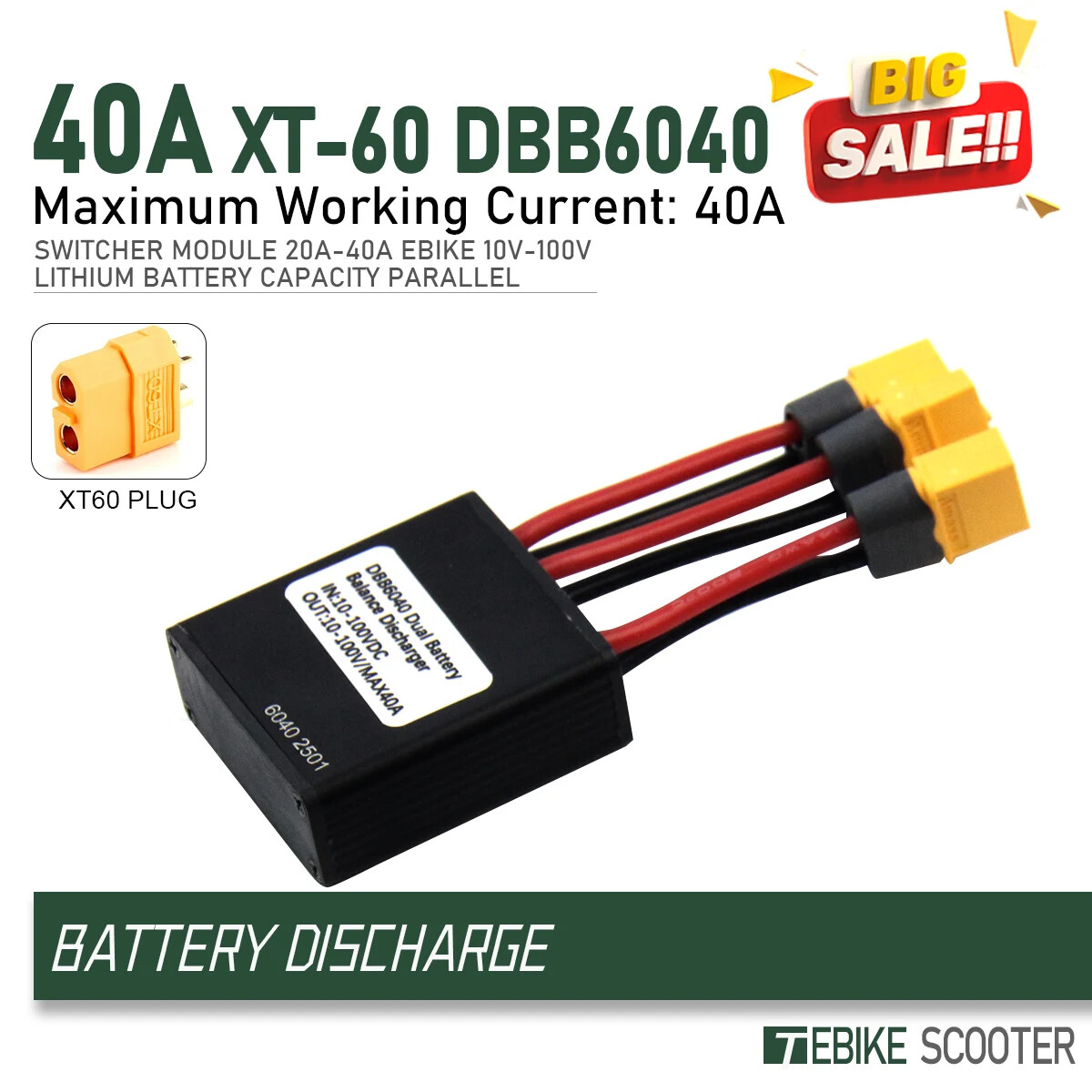 Electric Bike Double Battery Discharge Converter DC10-100V 20A 30A 40A Parts