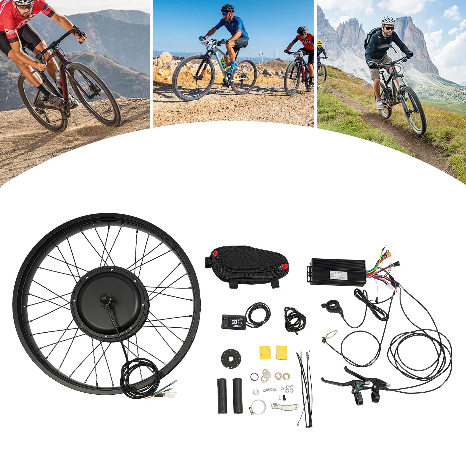 26″ 48V Electric Bicycle Front Wheel Hub Motor LCD E-Bike Conversion Kit 1500W