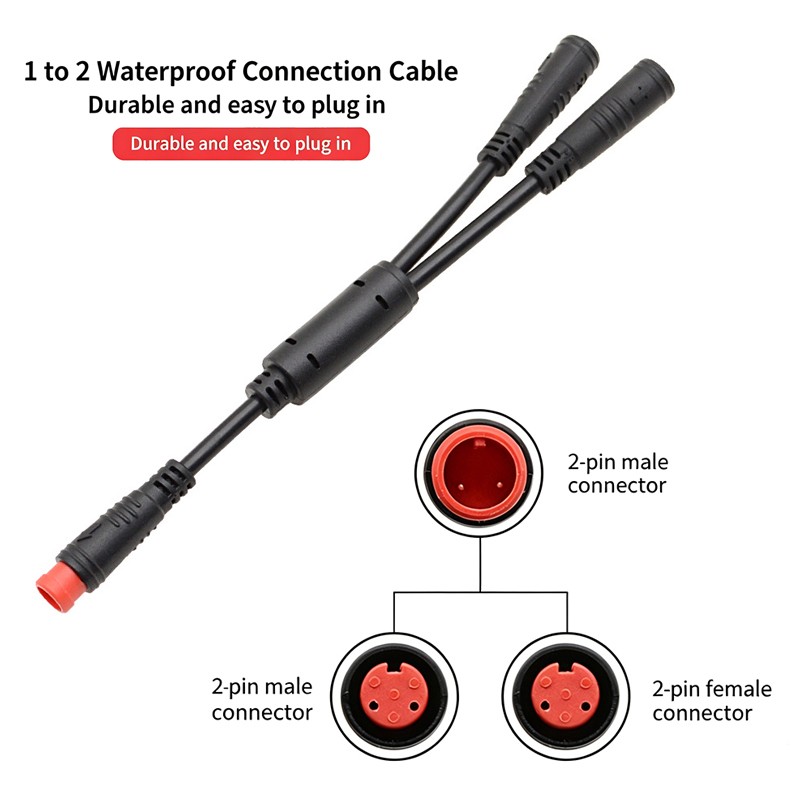 E-Bike 1T2 Extension Cable Male to 2 Female M8 Waterproof Plug Adapter Cable