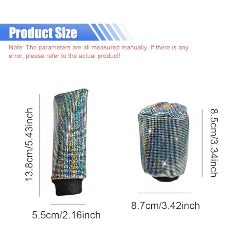 2PCS Car Hand Brake Cover and Gear Shift Knob Cover, Bling Crystal Silver
