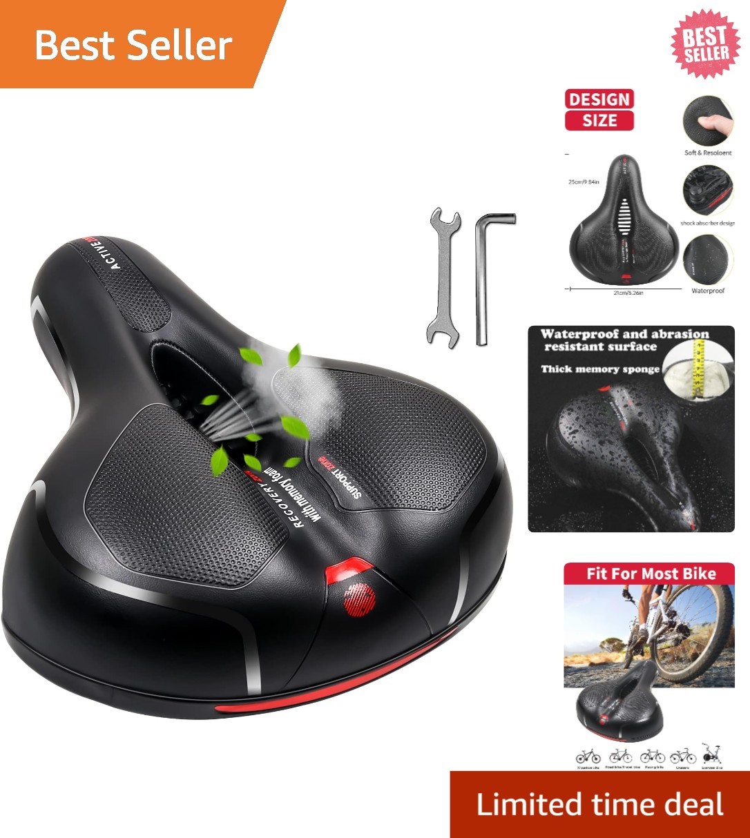 Reflective Waterproof Bike Seat Cushion – Comfortable Gel & Memory Foam Padding