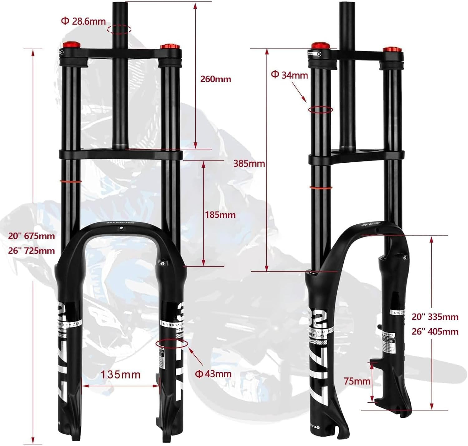 20/26 Inch 4.0 Fat Tire Bike Air Suspension Fork – 180Mm Travel, 135Mm Hub Spaci