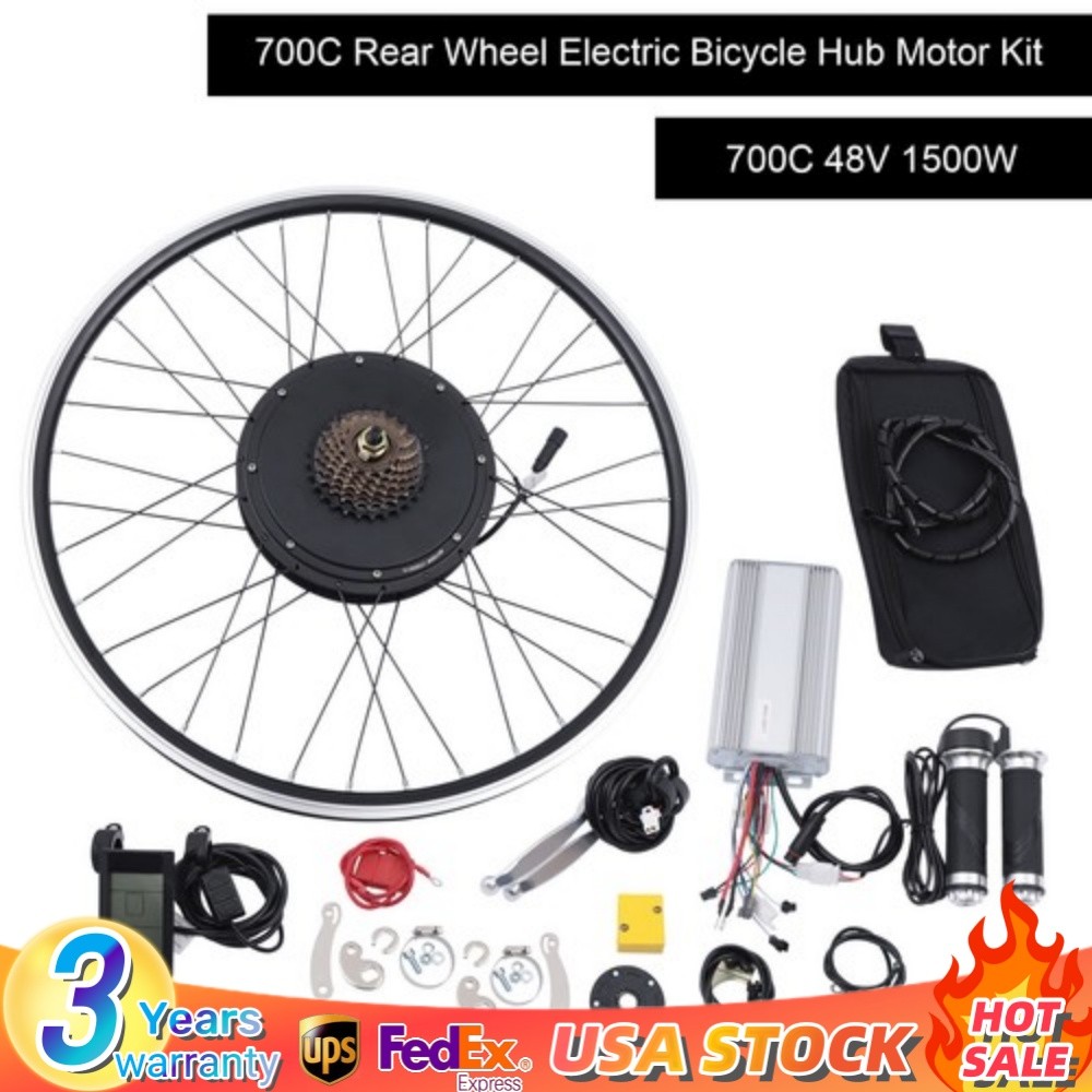 For Electric Bike LCD Display 700C Rear Wheel Hub Motor Conversion Kit 48V 1500W