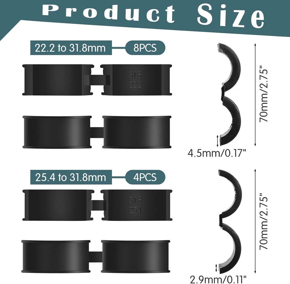 12 Pcs Bicycle Handlebar Shim Rubber Gasket 22.2/25.4 Mm to 31.8 Mm Bike Handleb