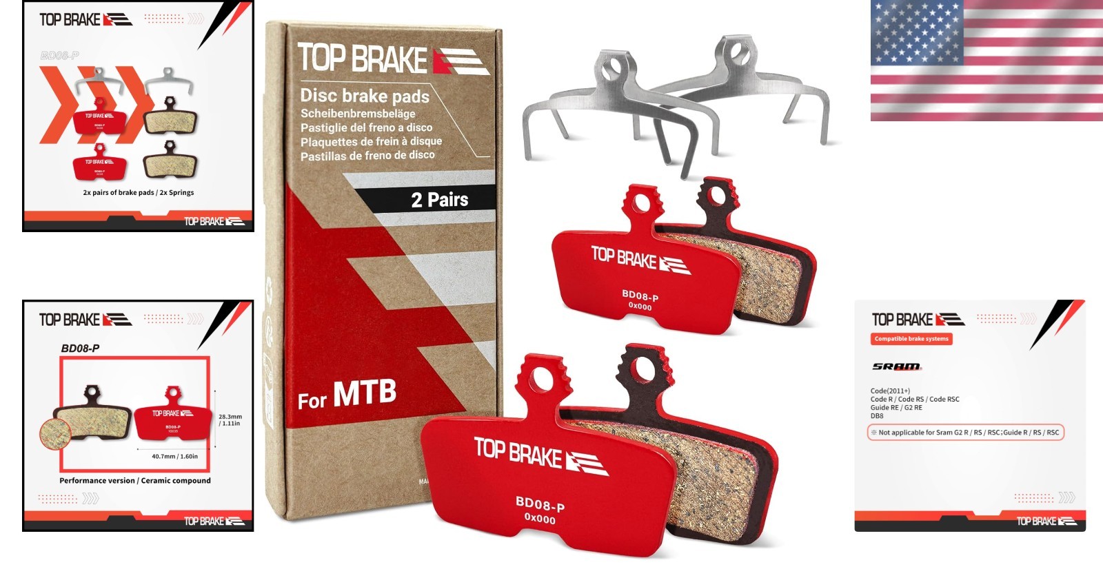 High-Performance SRAM Brake Pads – Durable Ceramic, 2 Pairs for Ultimate Safety