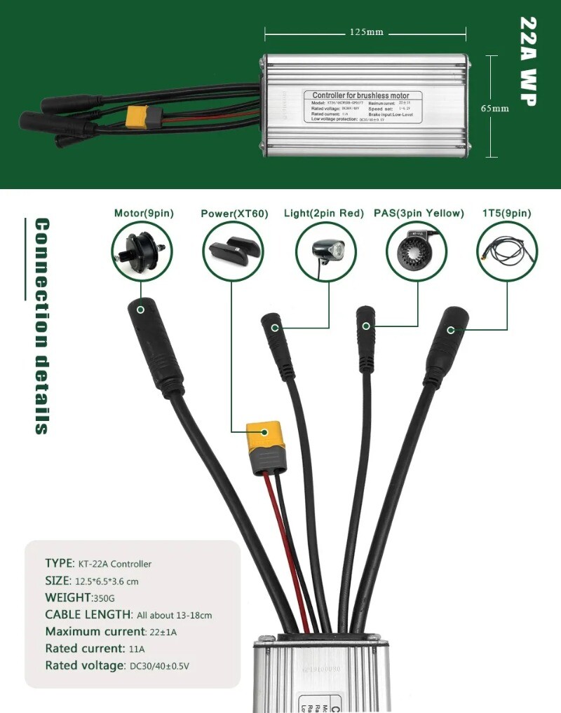 48V 250W 350W 500W 750W 1000W 1500W MTB Ebike Waterproof Brushless KT Controller