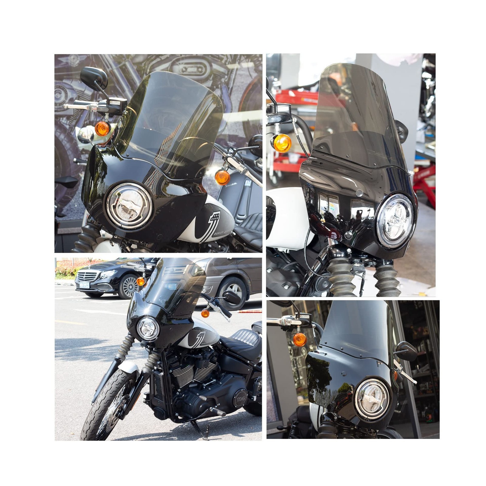 FATECIM Motorcycle 5.75″ Headlight Fairing with 15″ Smoke Windshield Windscre…