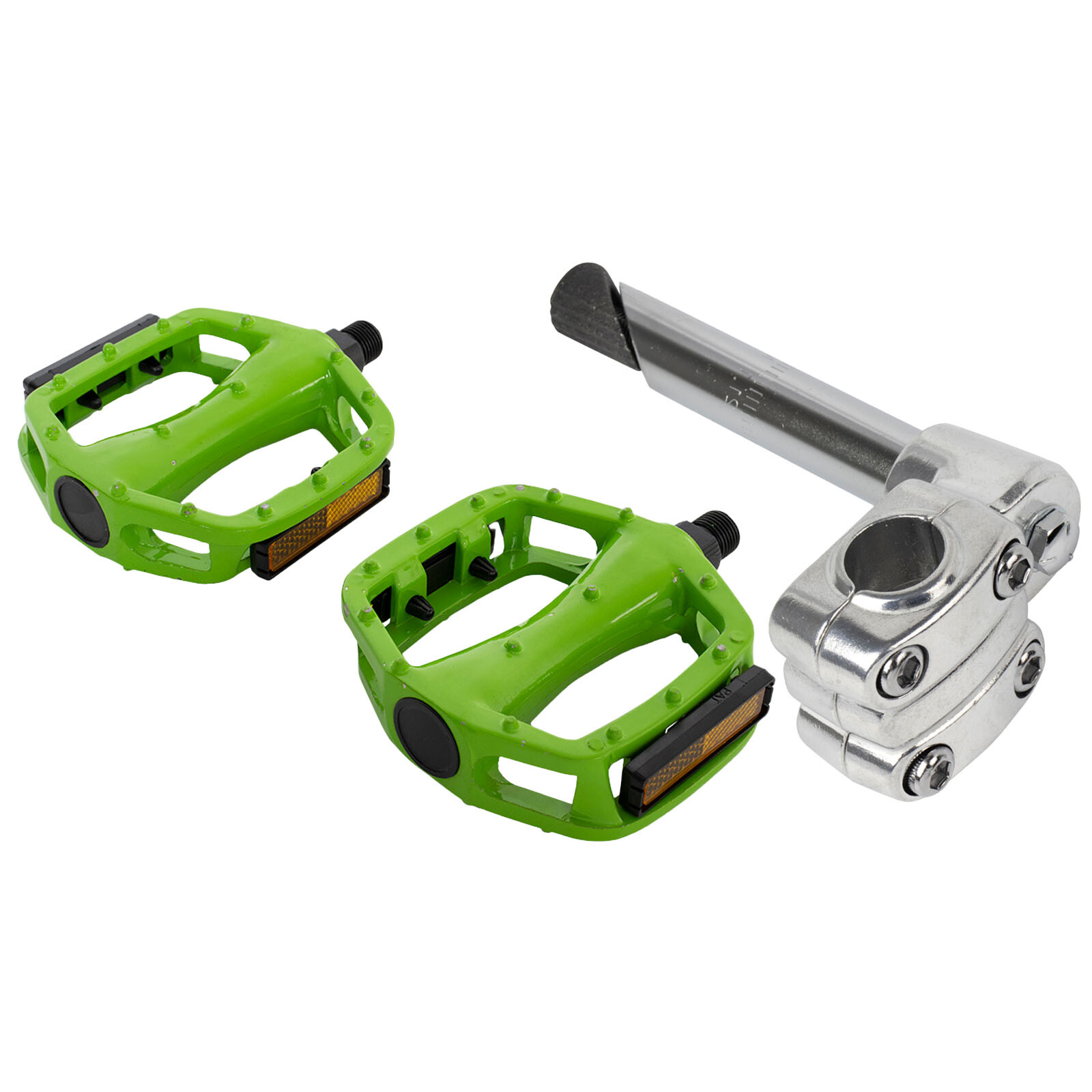 PRO+ 4-Bolt 21.1mm BMX Stem Chrome & Alloy Pedals 9/16 in Green