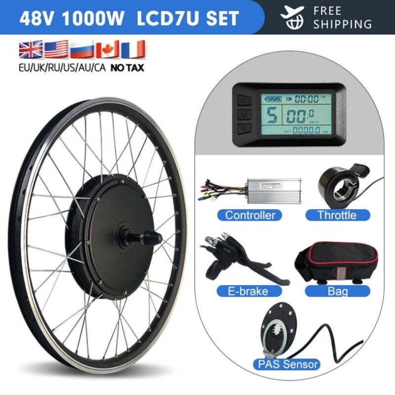 48V 1000W MTB E-Bike Conversion Kit Brushless Gearless Rear Rotate Hub Motor