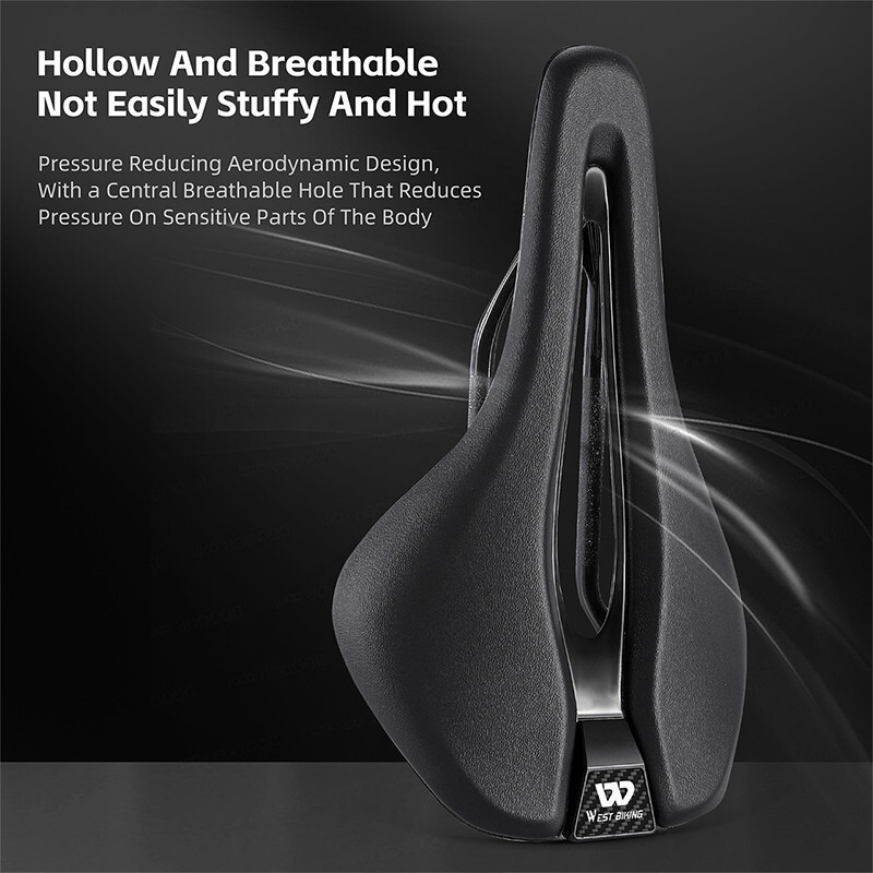 WEST BIKING PU Leather Carbon Fiber Bike Saddle T700 Hollow Bicycle Saddle