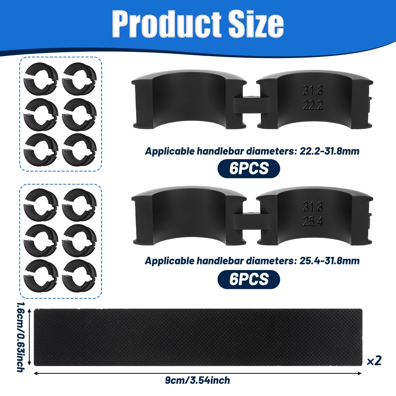 12 Pcs Black Bicycle Handlebar Rubber Gaskets 22.2-31.8mm