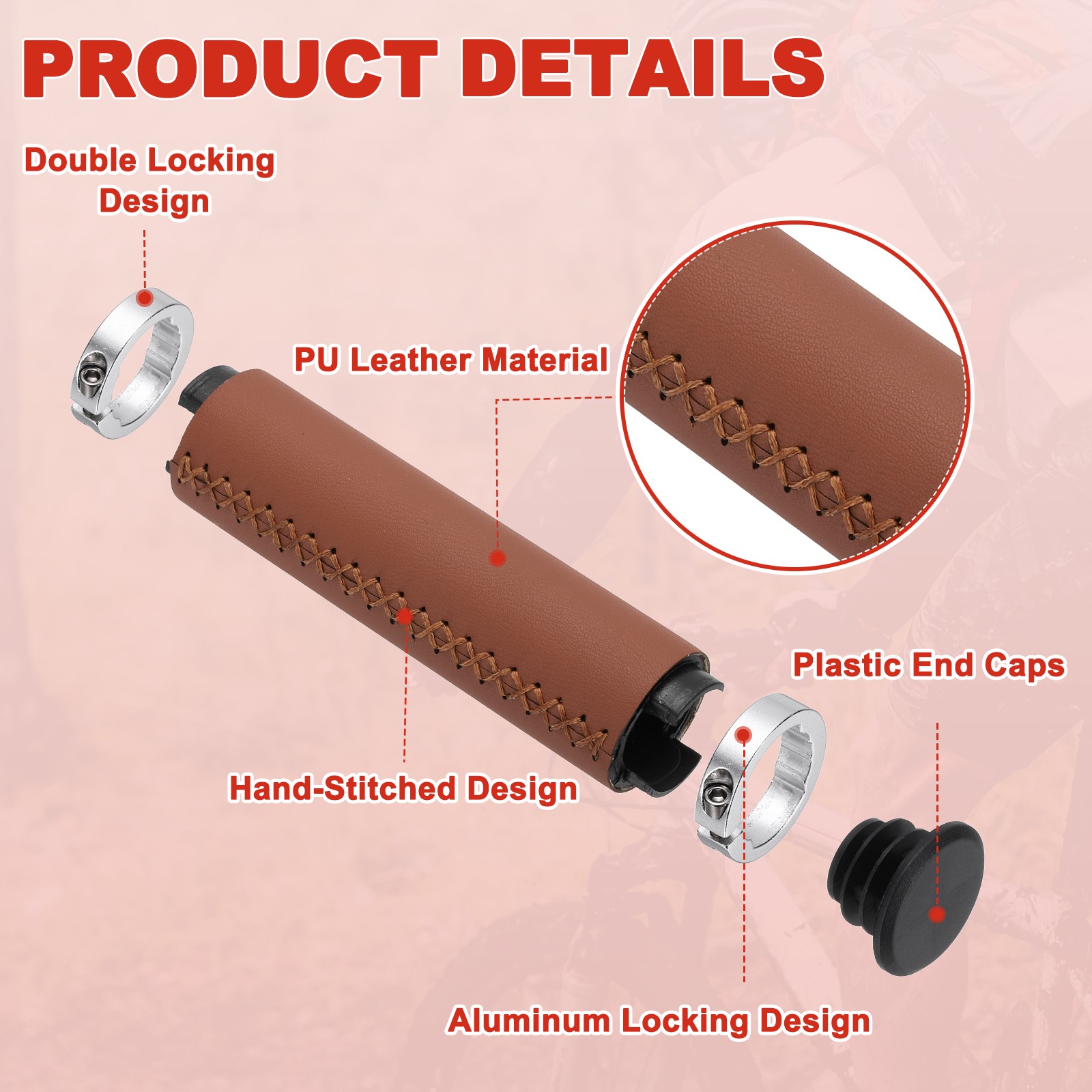 Ergonomic Bike Grips, Bike Straight Bar 5.31in Double Lock-on Light Brown