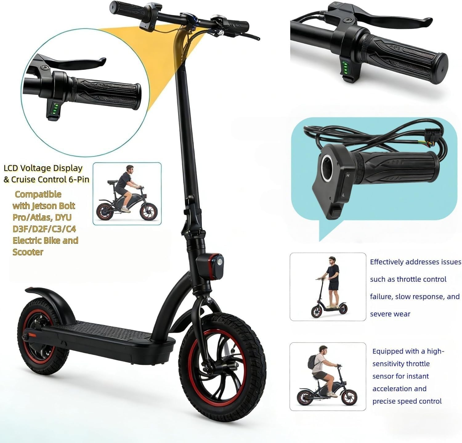 36V Electric Bike Throttle Twist Grip with Cruise Control Button | 6-Pin Repl…