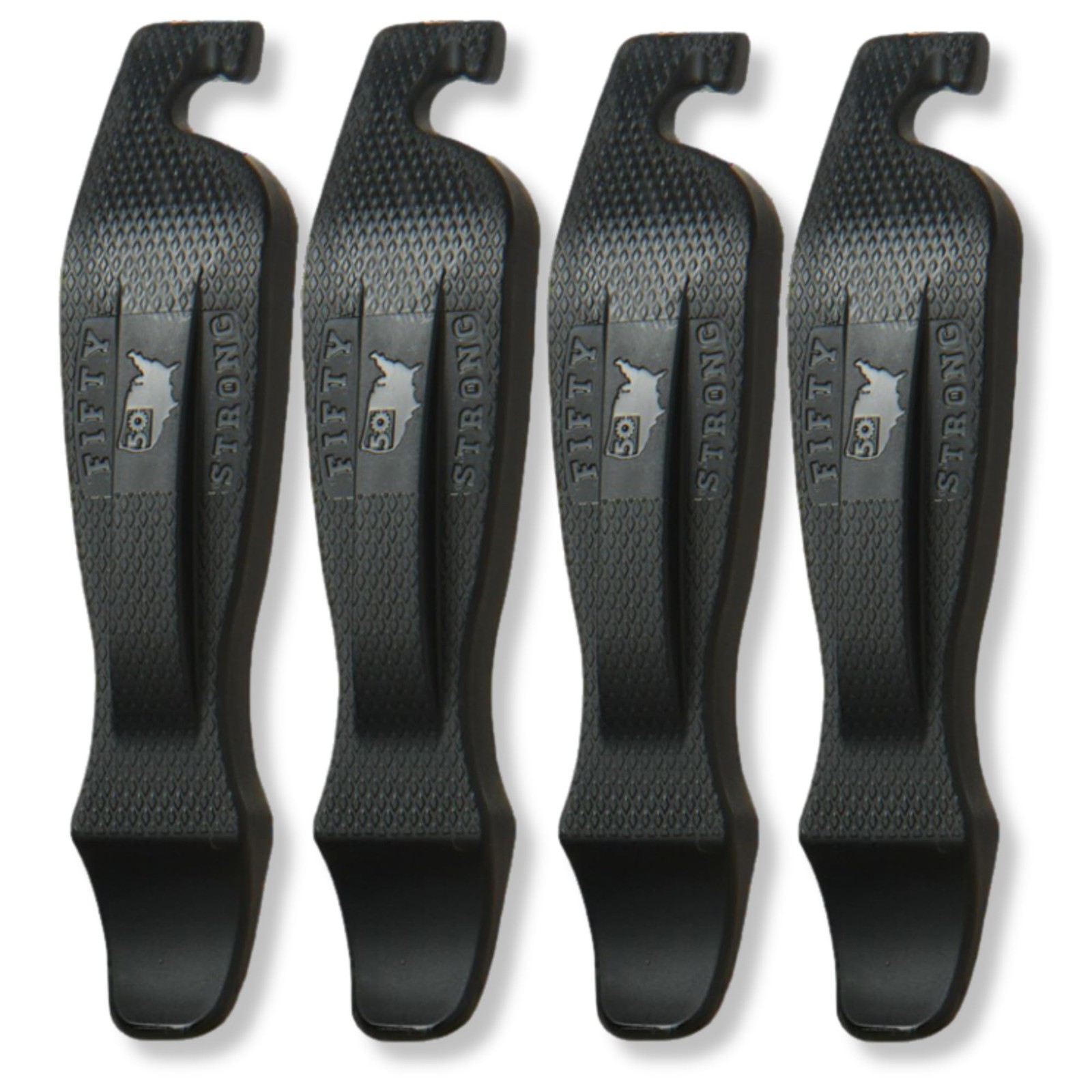 50 Strong | Bike Tire Levers & Tool, Set of 4, Road, MTB & 4 Pack, Black