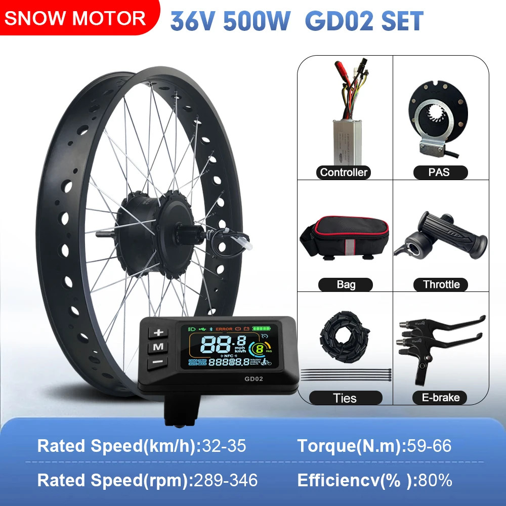 36V 48V 500W Rear Cassette Hub Motor Wheel for Snow E-bike Conversion Kit