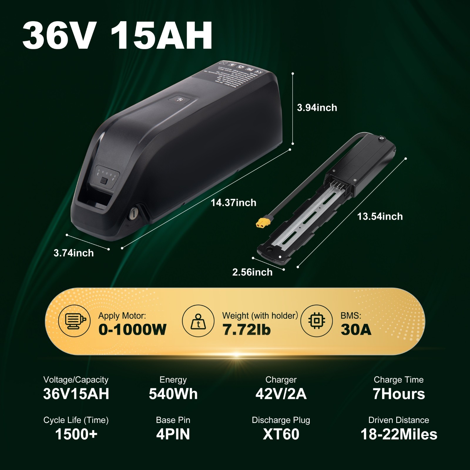 36V Ebike Battery 4-Pin 10Ah/15Ah/20Ah Electric Bike Bicycle Lithium Battery 30A