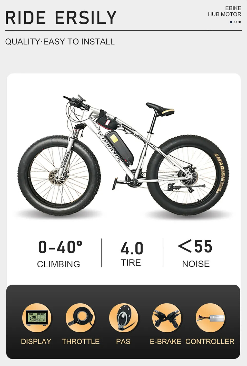 Snow E-bike Conversion Kit 20/26in 36V 48V 500W Rear Cassette Hub Motor Wheel
