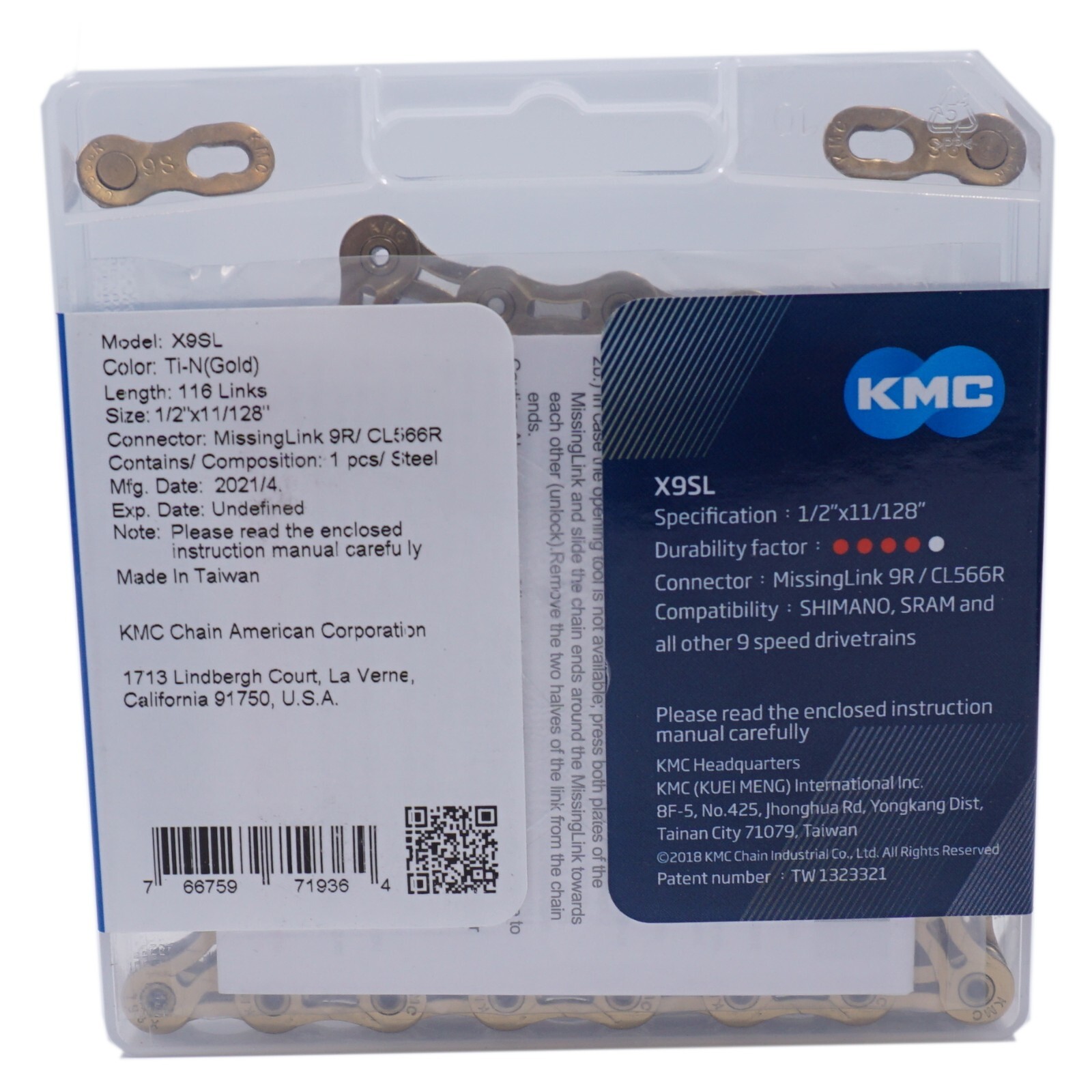 KMC X9SL 9-speed superlite Bike Chain choose TiN Gold or Silver fit Shimano SRAM