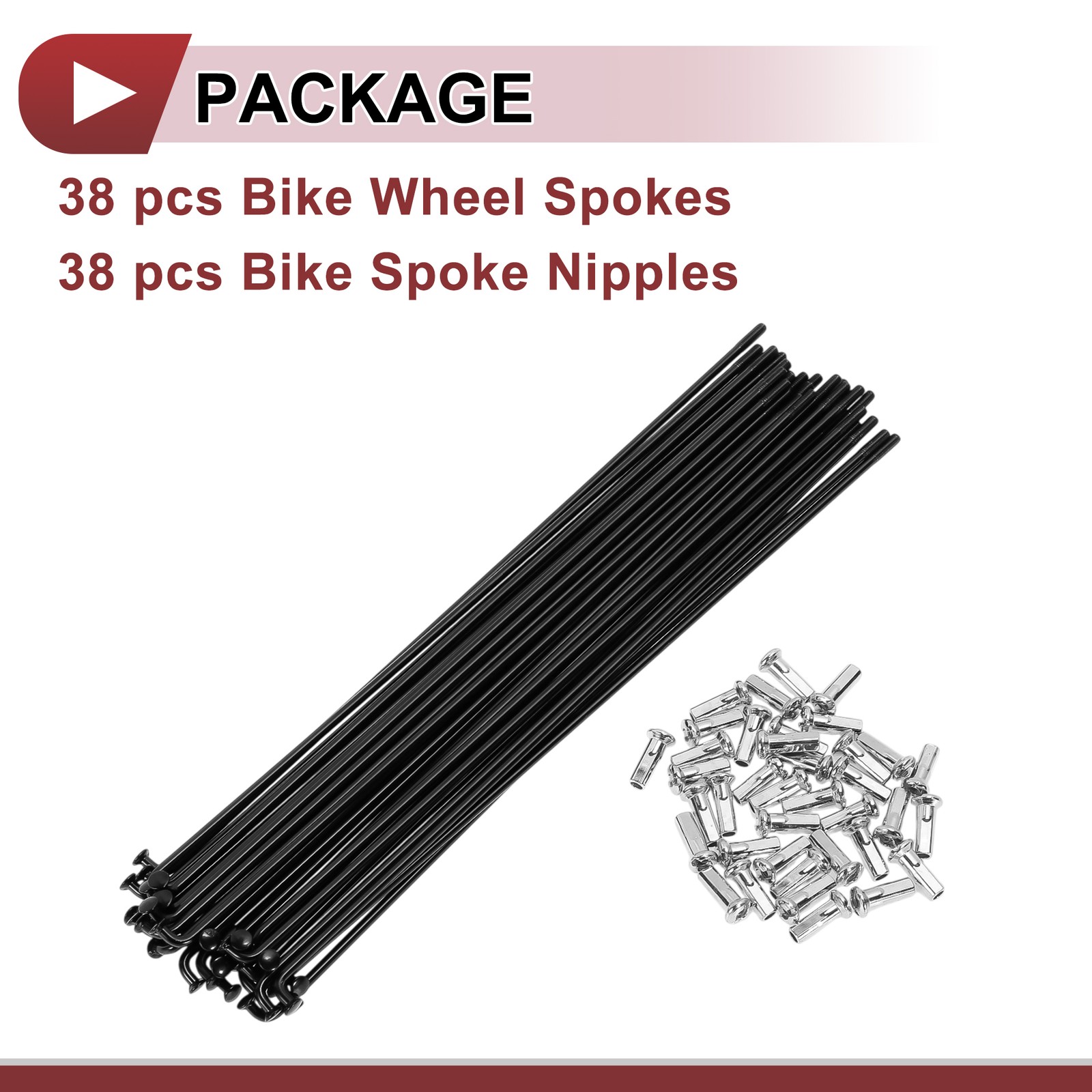 38 Set 13G Bicycle Spokes 185mm Bike Wheel Spokes Carbon Steel Black