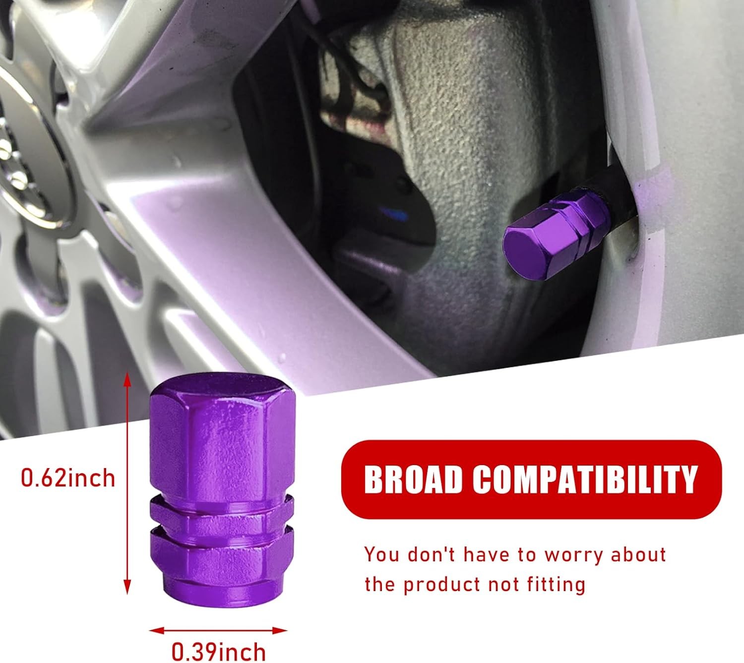 8 PCS Car Tire Valve Stem Caps, Aluminum Alloy Wheel Valve Covers wit…(Purple)