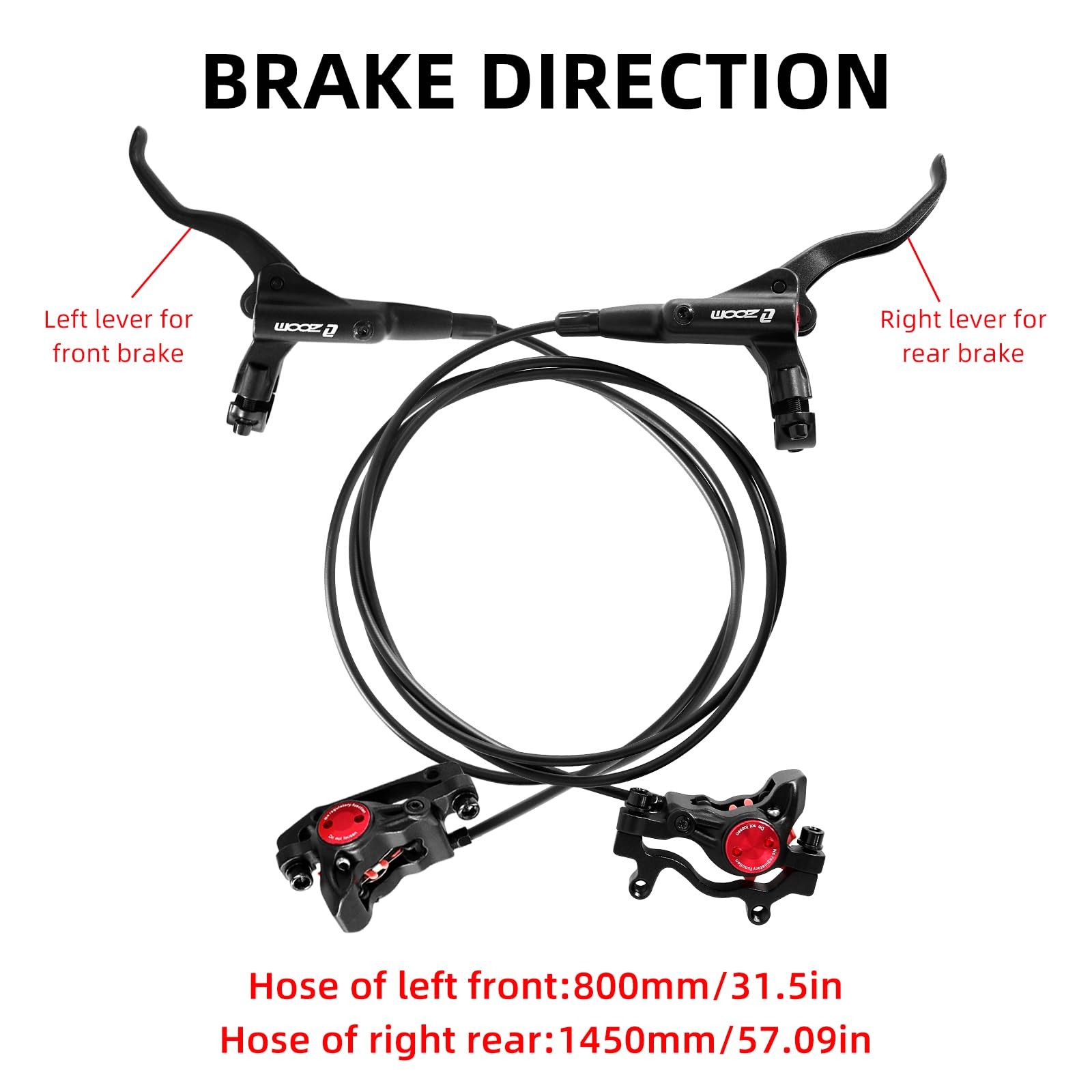 Z00M HB875 MTB Hydraulic Disc Brakes Set Mountain Bike Black-Front+Rear Brake