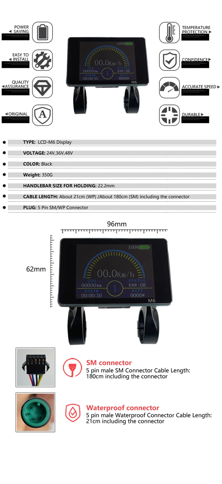 24V 36V 48V JN LED/LCD E-bike Display Group Electric Bicycle Control Panel