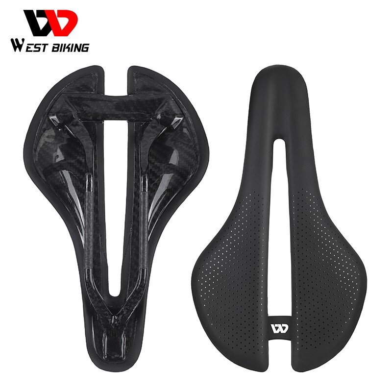 WEST BIKING Carbon Fiber Bicycle Saddle Hollow Short Nose Road Bike Seat Saddle