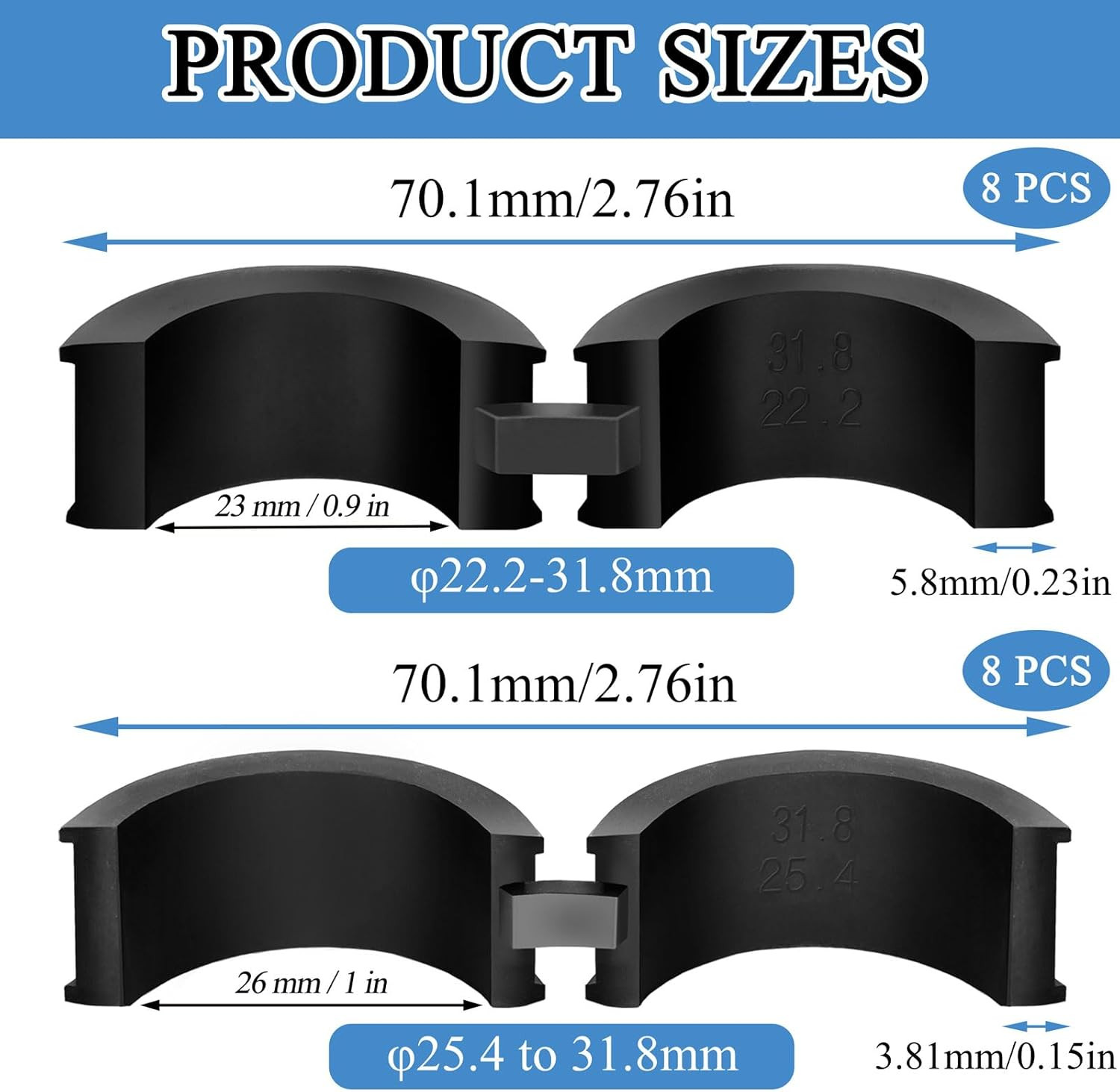 16 Pcs Bicycle Handlebar Rubber Gasket Shim Adapters Non-Slip Stem Spacer Kit