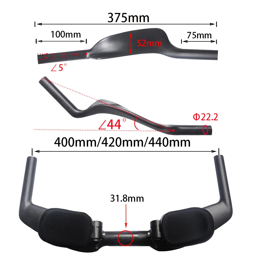 Carbon Fiber TT Road Bicycle Handlebars 31.8×400 420 440mm Caliber Triathlon Bar