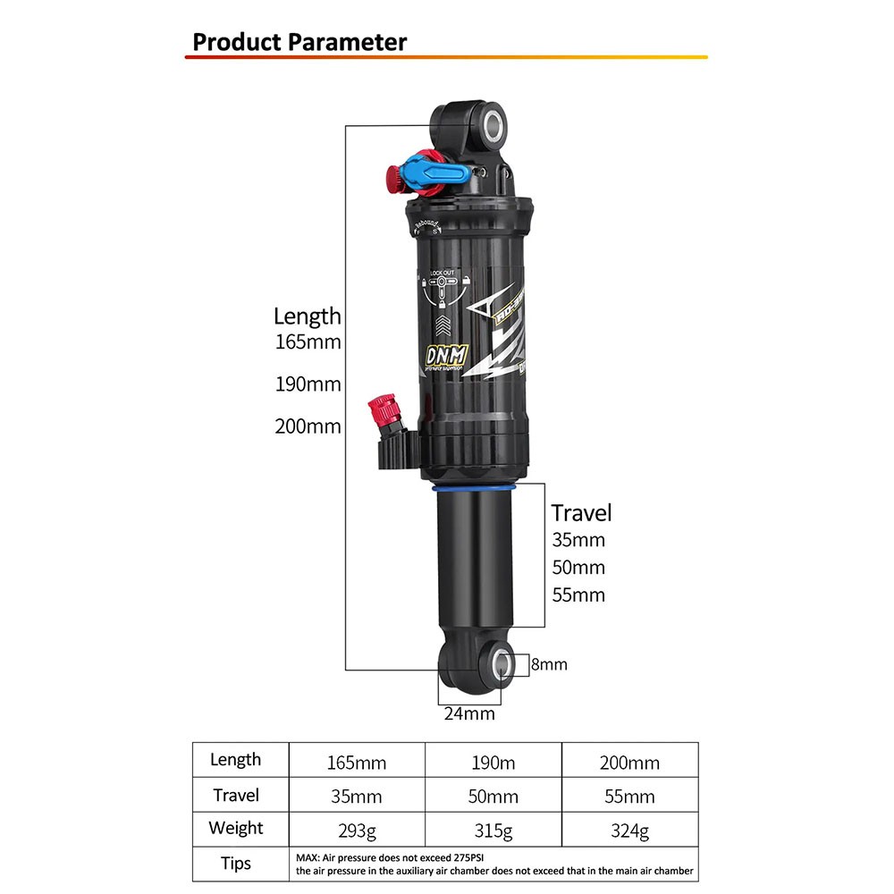 DNM AO-39RC MTB Bike Rear Shock Absorber 165/190/200mm Air Suspension Bike Pump
