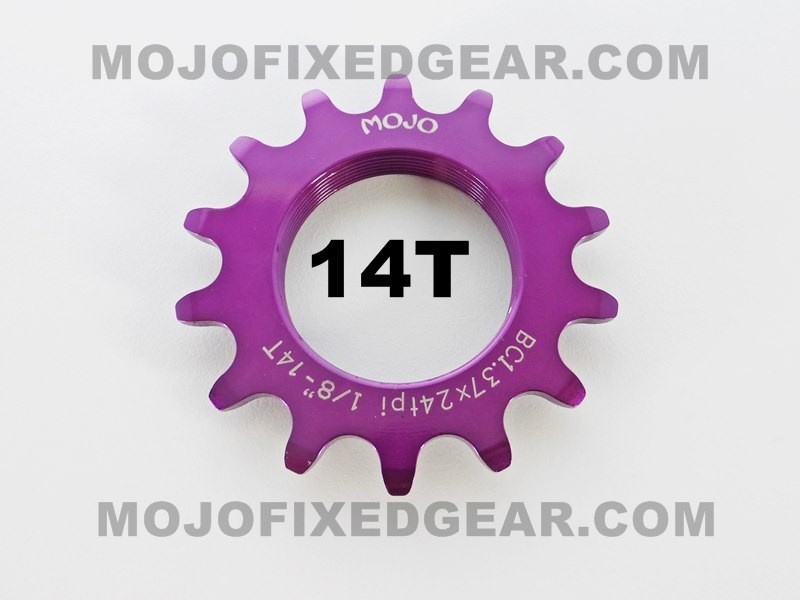 MOJO 14T FIXED GEAR COG – PURPLE ANODIZED Cro-Mo TRACK 14 TOOTH 1/8 INCH CNC