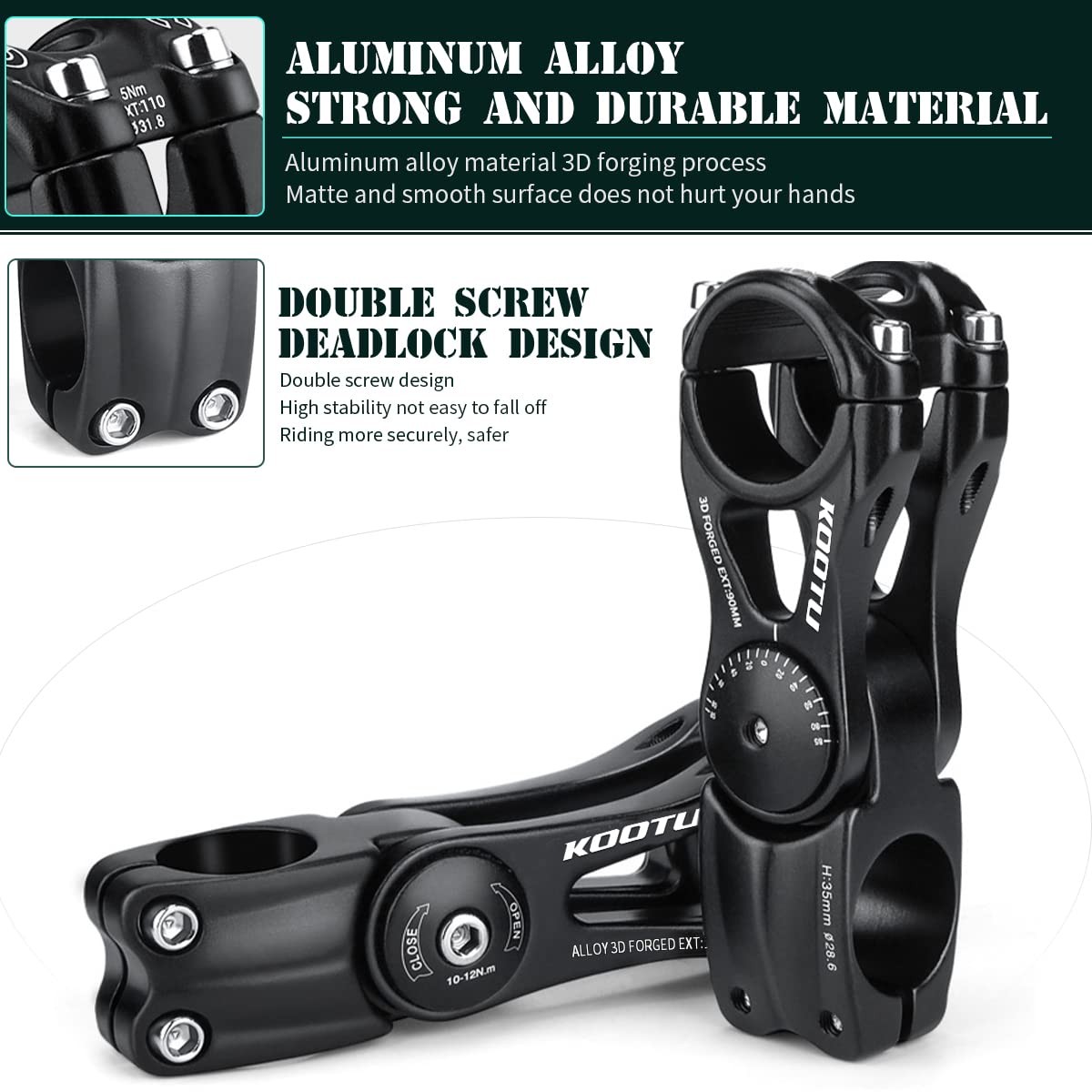 Adjustable Bike Stem, 28.6mm / 31.8mm Bike Handlebar Extender ±85 Degree Alum…