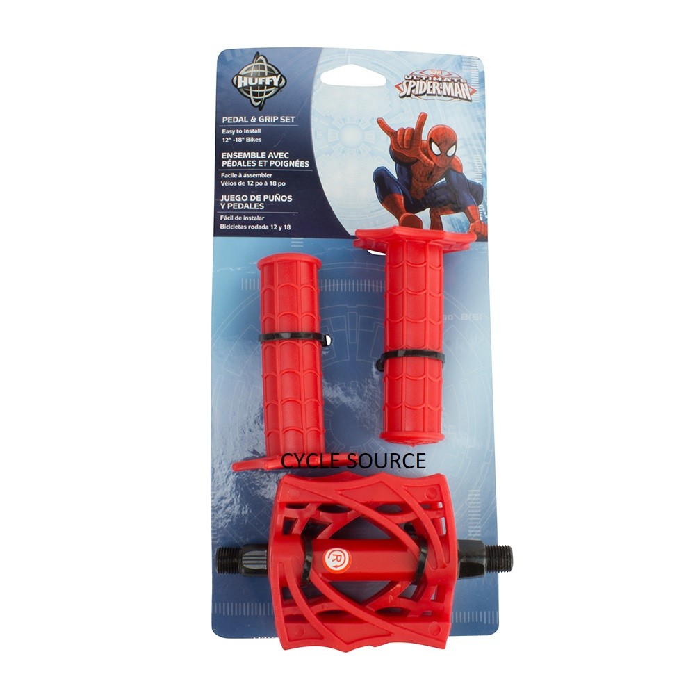 Spider Kids Boy Bike Bicycle Grips and Heart Pedals Bundle Red
