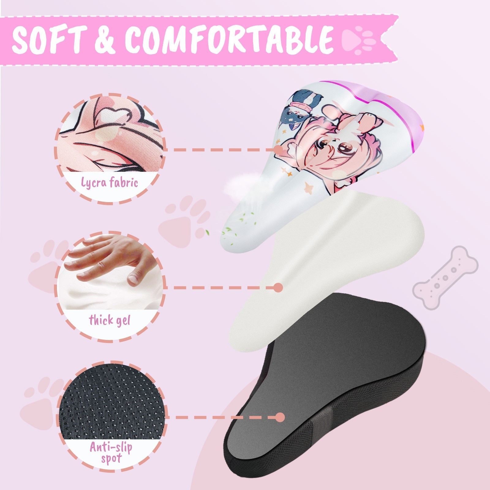 Kids Bike Seat Cushion for Girls, Gel Padded Bike Seat Cover for Child