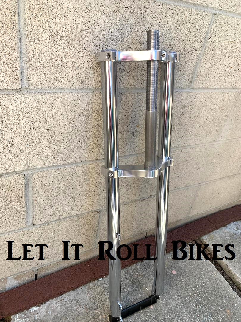 30″ LONG FAT Bicycle Triple Fork 1-1/8″ THREADED For 26″ x 3.0-4.0 Wheel CHROME