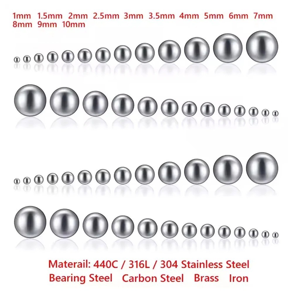 50PCS 304 Stainless Steel Bearing Balls Precision Solid Steel Ball Assortment