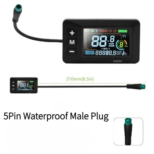 GD02 Color LCD Speed Display for E-Bike 24V-60V 5Pin SM/Waterproof Plug
