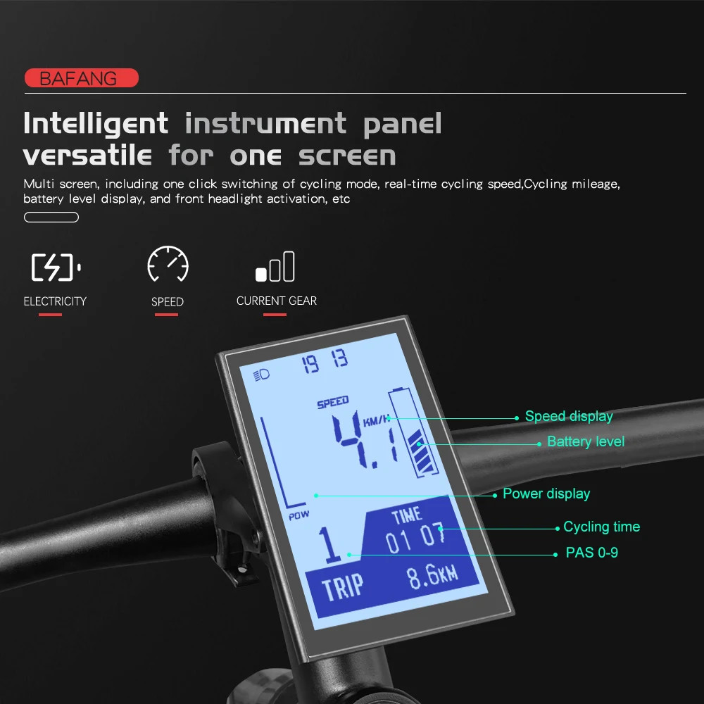 24V/36V/48V Electric Bicycle Display with 5 Pin Female Plug for Mid Drive Motor